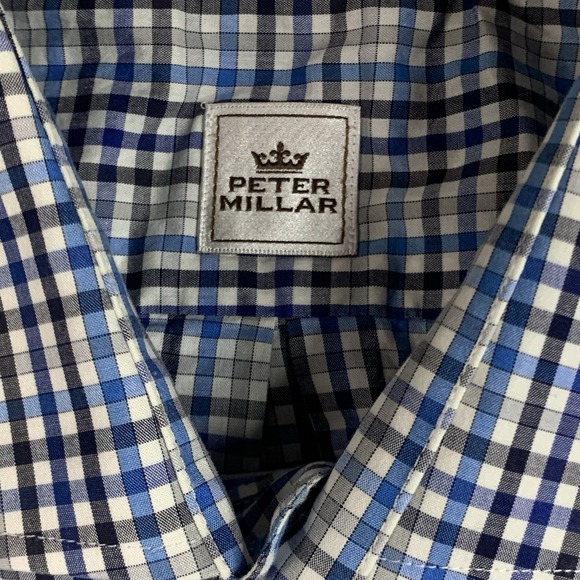 Peter Millar Shirt Mens Medium Blue White Check Plaid Button Down Long Sleeve - Picture 3 of 8